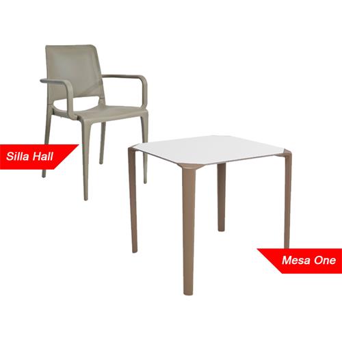 ONE/HALL CONJUNTO MESA Y 4 SILLONES TAUPE